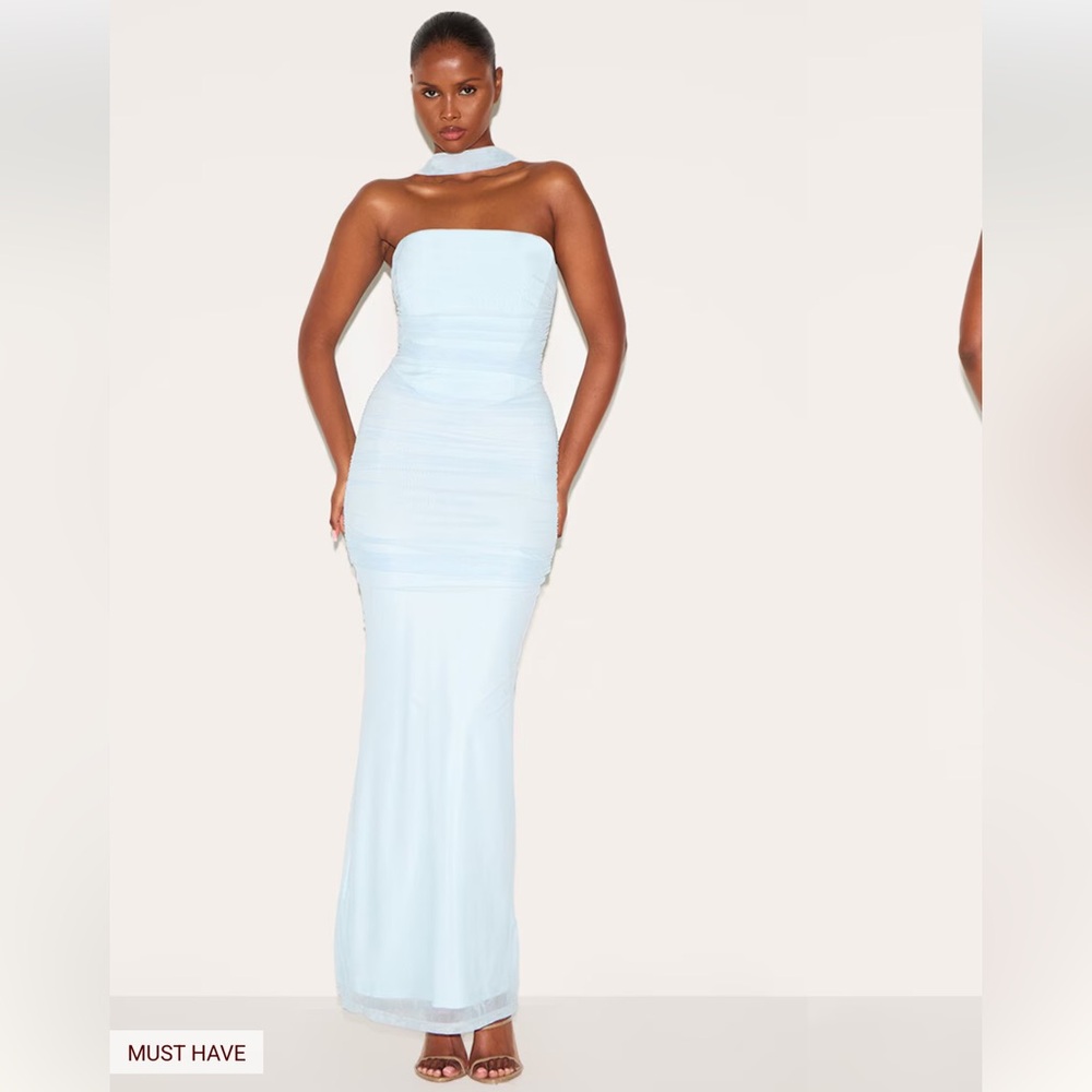 NWT PrettyLittleThing Blue Strapless Maxi Dress